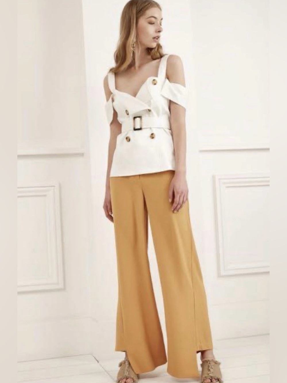 C/MEO Collective Framework Top Ivory Belted Button Sleeveless